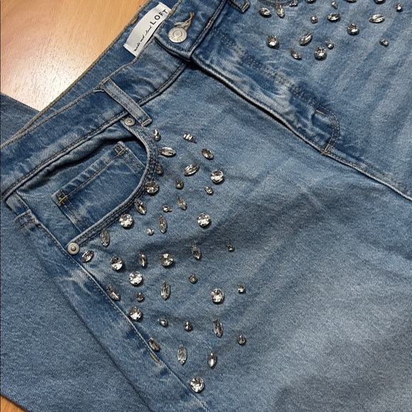 LOFT Light Blue Straight Leg Jeans with Studs - Picture 4 of 16